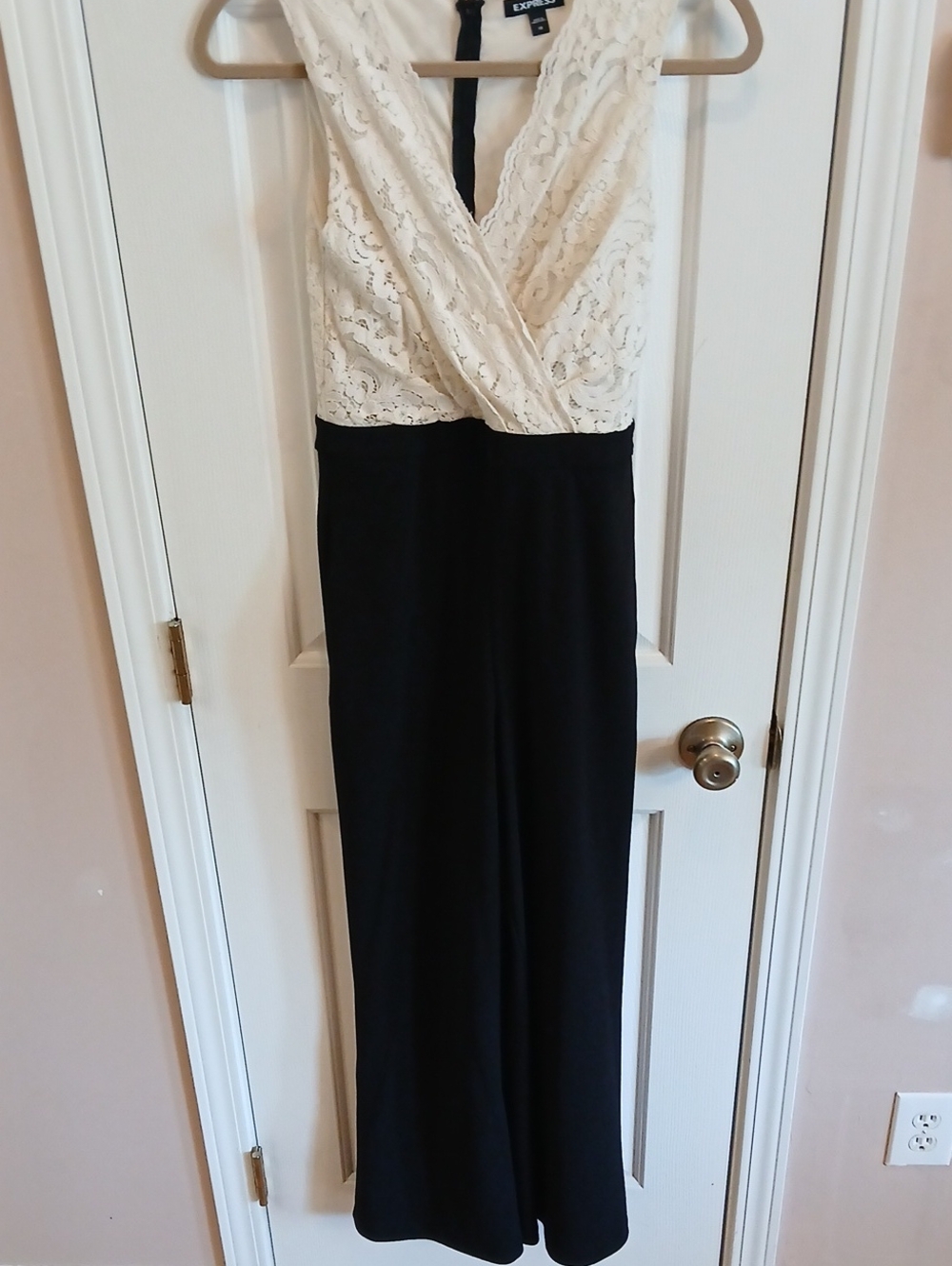Express One-Shoulder Lace Top Black Wide-Leg Jumpsuit